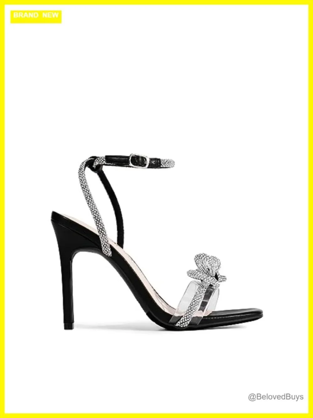 Stiletto Heels Rhinestone Bow Slingback Square Toe Dress Sandals